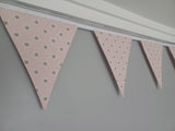 Blush pink fabric bunting with brown stars design