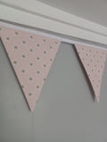 Blush pink fabric bunting with brown stars design