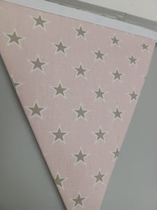 Blush pink fabric bunting with brown stars design