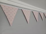 Blush pink fabric bunting with brown stars design