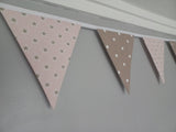 Blush pink fabric bunting with brown stars design