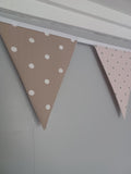 Blush pink fabric bunting with brown stars design