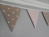 Blush pink fabric bunting with brown stars design