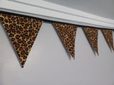 Leopard print fabric bunting, 10 flags, approx 2.5 metres