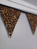 Leopard print fabric bunting, 10 flags, approx 2.5 metres