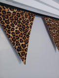 Leopard print fabric bunting, 10 flags, approx 2.5 metres