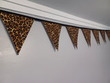 Leopard print fabric bunting, 10 flags, approx 2.5 metres