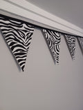 Zebra print fabric bunting, 10 flags, approx 2.5 metres