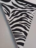 Zebra print fabric bunting, 10 flags, approx 2.5 metres