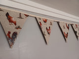 Chicken fabric bunting, gorgeous natural colours, choice of lengths, Chickens, Roosters, Cockerels, Hens
