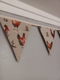 Chicken fabric bunting, gorgeous natural colours, choice of lengths, Chickens, Roosters, Cockerels, Hens