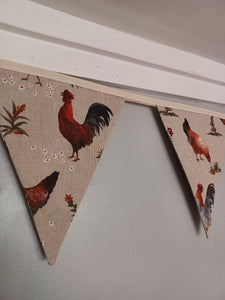 Chicken fabric bunting, gorgeous natural colours, choice of lengths, Chickens, Roosters, Cockerels, Hens