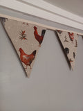 Chicken fabric bunting, gorgeous natural colours, choice of lengths, Chickens, Roosters, Cockerels, Hens