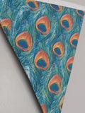 Peacock feather fabric bunting,  10 flags, approx 2.5 metres