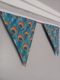 Peacock feather fabric bunting,  10 flags, approx 2.5 metres