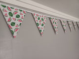 Watermelon fabric bunting, 10 flags, approx 2.5 metres