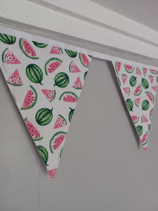 Watermelon fabric bunting, 10 flags, approx 2.5 metres