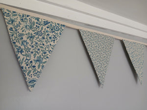 Blue and cream fabric bunting, French General Moda fabric