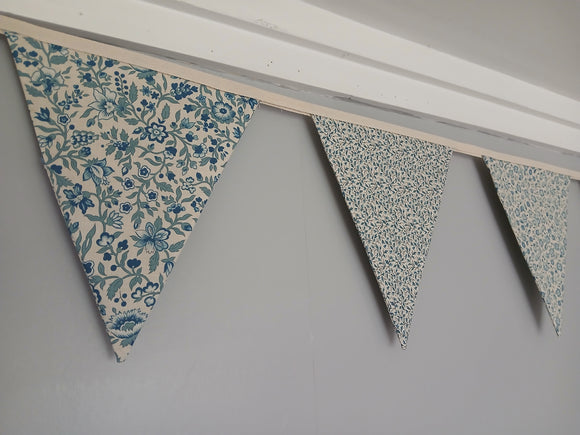 Blue and cream fabric bunting, French General Moda fabric