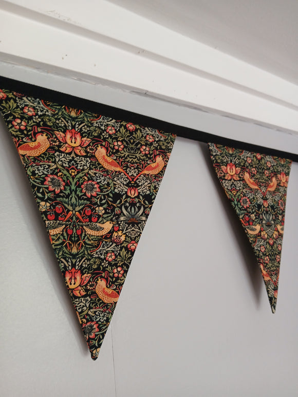 William Morris fabric bunting, Strawberry Thief design