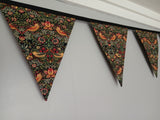 William Morris fabric bunting, Strawberry Thief design