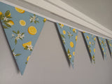 Lemons fabric bunting on blue