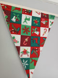 Christmas Fabric Bunting, reindeer, holly, snowflakes, bells etc