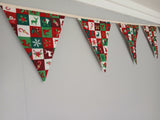 Christmas Fabric Bunting, reindeer, holly, snowflakes, bells etc