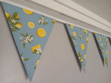 Lemons fabric bunting on blue