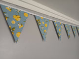 Lemons fabric bunting on blue