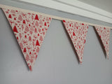 Christmas Tree Fabric Bunting,  Red and Cream
