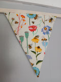 Bees and wildflowers fabric bunting