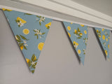 Lemons fabric bunting on blue