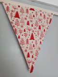 Christmas Tree Fabric Bunting,  Red and Cream