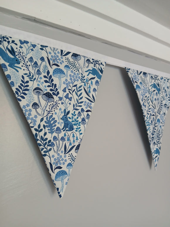 Rabbits and mushrooms fabric bunting