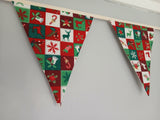 Christmas Fabric Bunting, reindeer, holly, snowflakes, bells etc