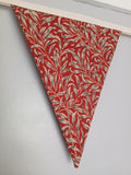 Red Willow Bough Fabric Bunting,  William Morris design