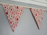 Christmas Tree Fabric Bunting,  Red and Cream