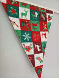 Christmas Fabric Bunting, reindeer, holly, snowflakes, bells etc
