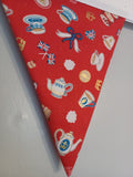 Afternoon tea bunting, Royal theme fabric, Coronation party bunting