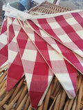 Red or blue checked homemade bunting - approx 3 metres.