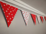 Red and white heart fabric bunting