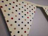 Spotty fabric bunting, multicoloured spots
