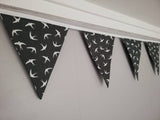 Swallow fabric bunting, grey and white