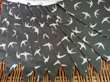 Swallow fabric bunting, grey and white