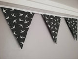 Swallow fabric bunting, grey and white
