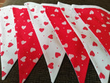 Red and white heart fabric bunting