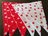 Red and white heart fabric bunting