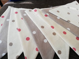 Neutrals and pink spotty fabric bunting, approx 3 metres