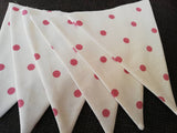 Neutrals and pink spotty fabric bunting, approx 3 metres